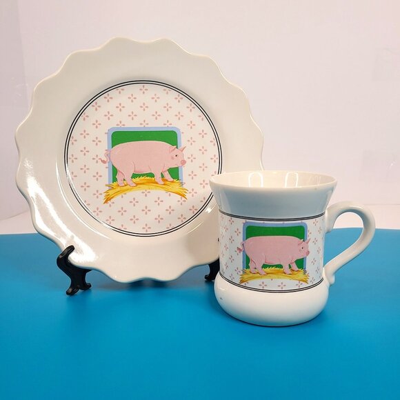 Vintage Vandor Country Collection Pelzman Design Pig Plate and Mug - Picture 1 of 8